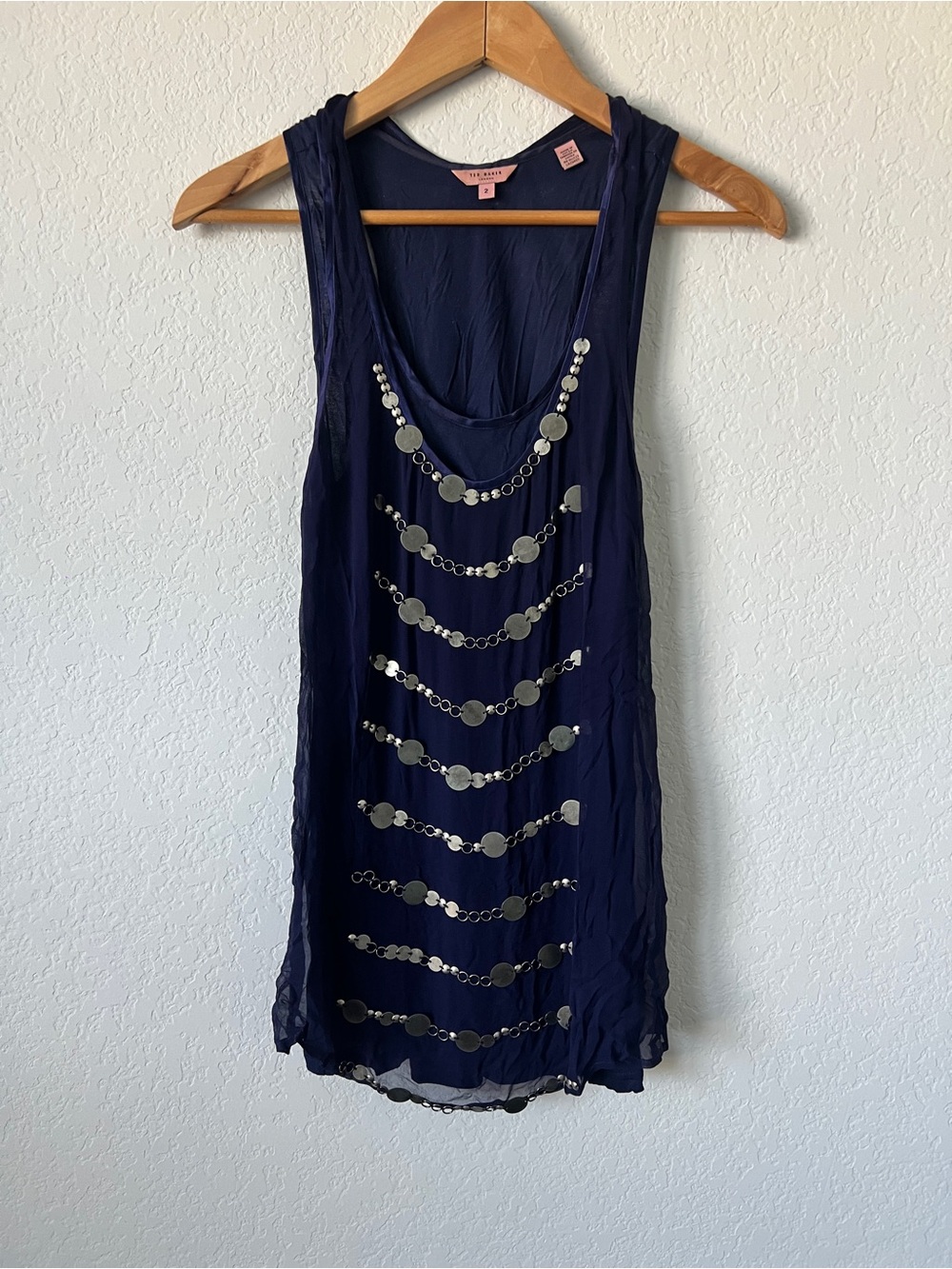 Ted Baker Navy Sleeveless Coin-Embellished Racerback Tank